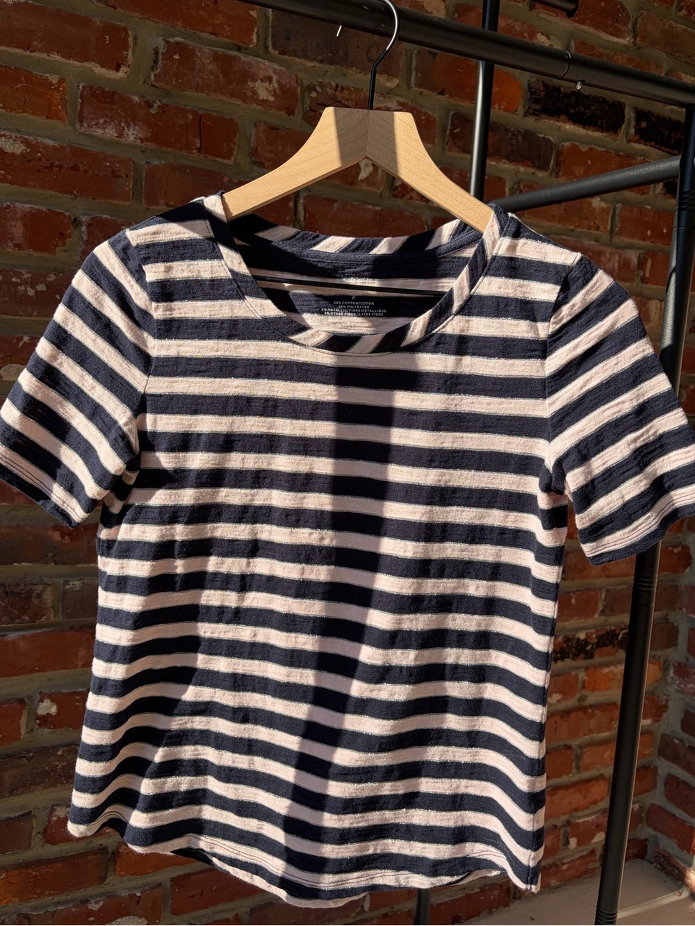 Talbots Petite Small Classic Navy and Pink Striped Women’s Tee NWOT